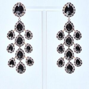 Black Onyx Chandelier Drop Earrings NWOT
